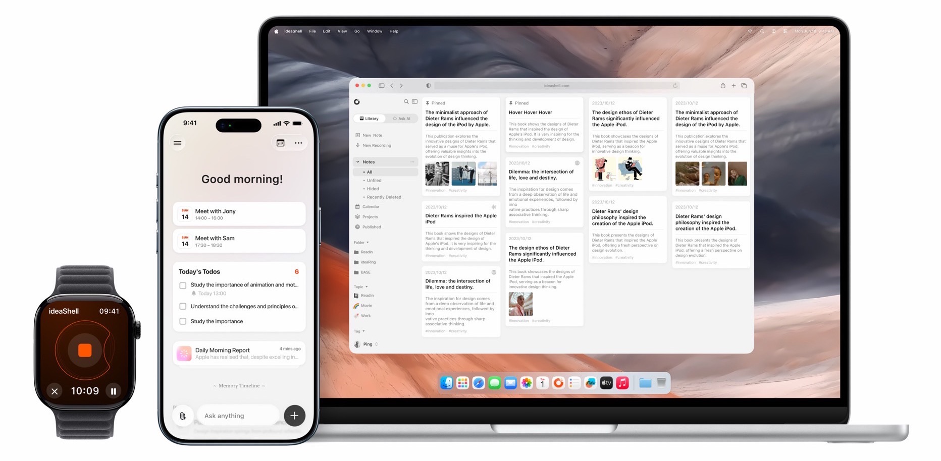 Apple Watch、iPhone、Mac 上の ideaShell